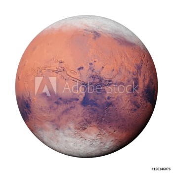 Picture of Planet Mars during the Martian winter isolated on white background